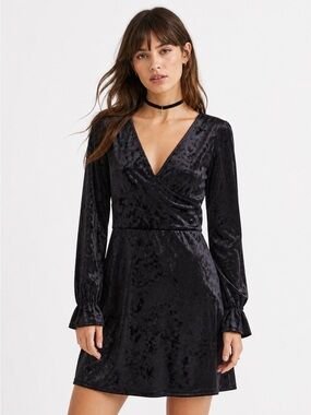 H&M Black crushed velour mini dress with bell sleeves Whimsigoth